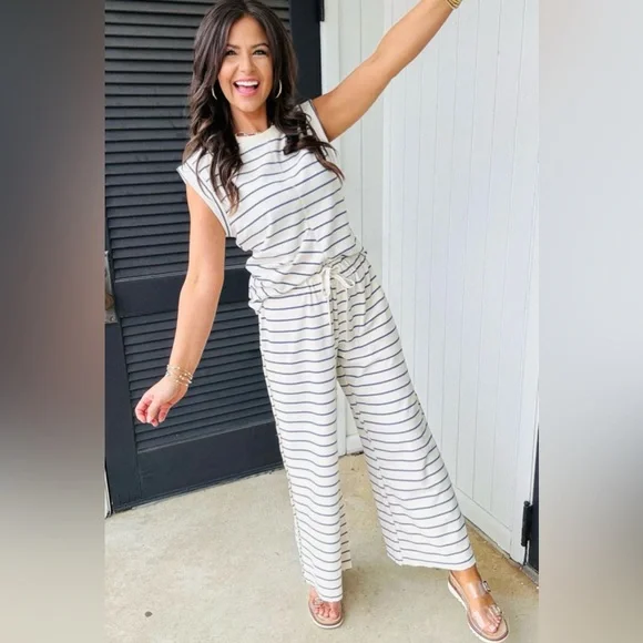 Viv- Striped Navy and White Set